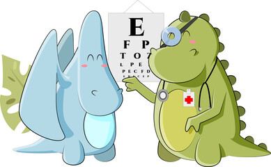 cute pterodactyl came to the doctor dinosaurs for an eye test
