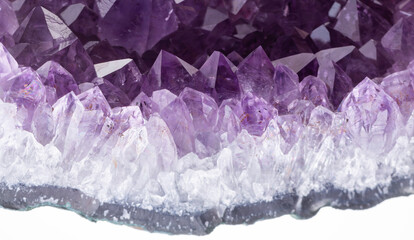 amethyst crystals on white background
