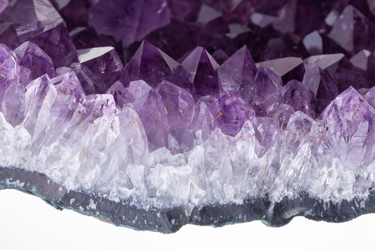 amethyst crystals on white background