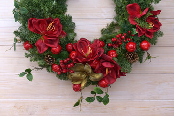 New Year. Christmas wreath with flowers
