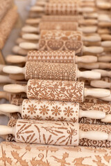 Wooden rolling pins with different patterns