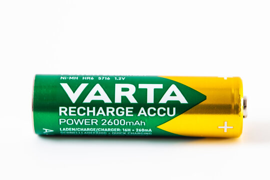  Varta recharge Accu power Ni-MH AAA battery on white background