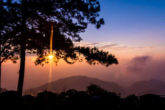 Beautiful sunrise Monson Viewpoint Doi Angkhang , Chiangmai Thailand