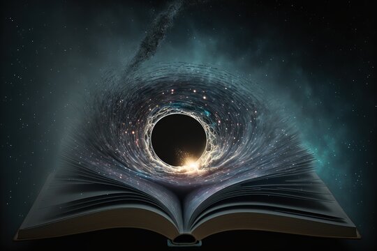 Open book revealing the black hole. Generative AI