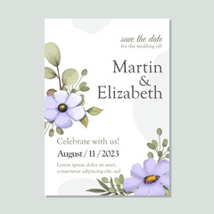 wedding invitation card with watercolor flower design