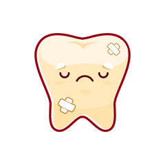 Cartoon sick tooth character. Dentistry and health problem, medical diagnosis or sickness. Human body disease, oral hygiene and tooth damage or pain isolated vector comical personage