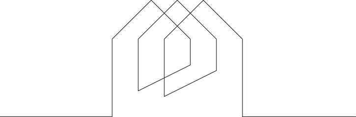 One continuous line. Modern house logo. Minimalistic house silhouette. Housing construction. Building. One continuous line on a white background.