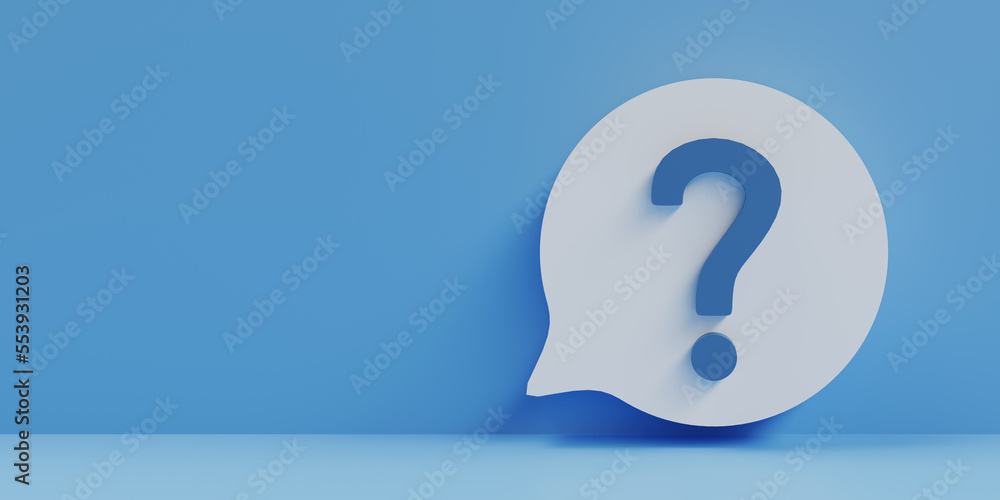Poster quesiton mark on speech bubble background, 3d rendering