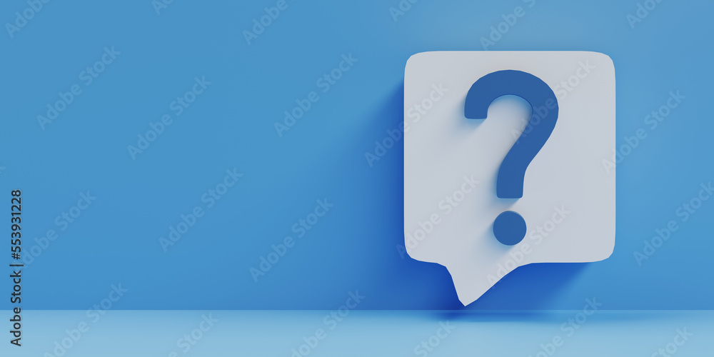 Poster quesiton mark on speech bubble background, 3d rendering