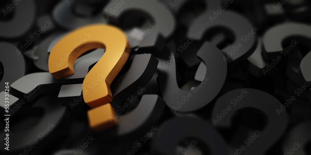 Poster close up question mark dark background, 3d rendering