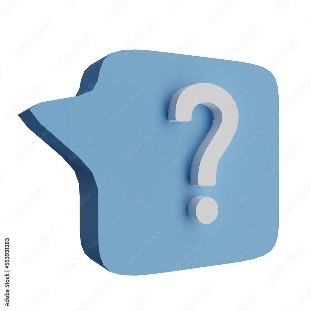 Poster quesiton mark on speech bubble, 3d rendering