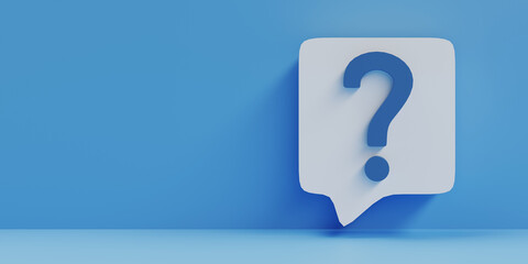 quesiton mark on speech bubble background, 3d rendering