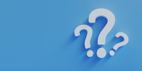 three question mark on blue background, 3d rendering