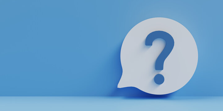 quesiton mark on speech bubble background, 3d rendering