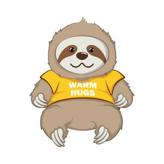 yellow loris character vector mascot illustration that says warm hugs