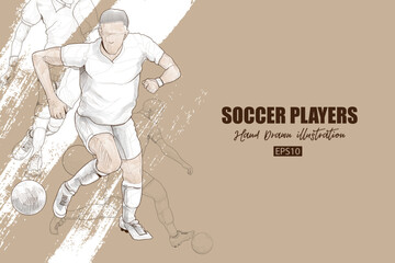 soccer background design. hand drawn vector football player. sport drawing illustration.