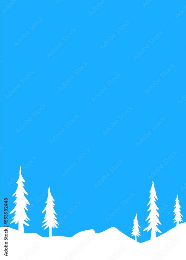 Poster simple winter themed background with some pine trees and snowy land and with some copy space area