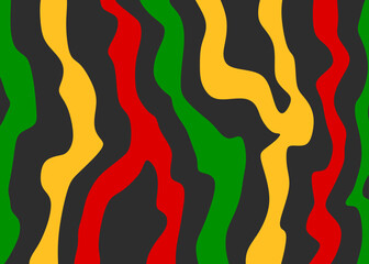 Abstract background with colorful wavy lines pattern and with Jamaican color theme