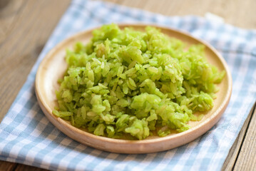 Green rice, Thai dessert - pounded unripe rice food rice flakes cereal, Food dessert or snacks - Khao Mao name in Thailand