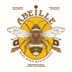 Vintage honey bee label illustration