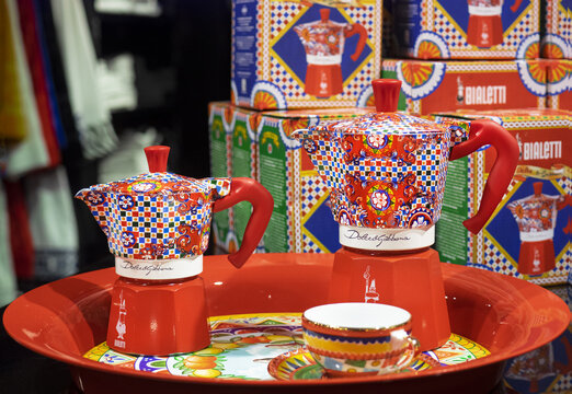 Christmas edition of the Bialetti coffee maker by Dolce & Gabbana.Milan - Italy, December 15, 2022