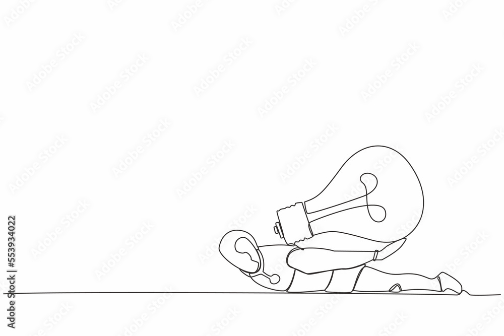 Aufkleber continuous one line drawing stressed robot under heavy light bulb burden. uninspired or no idea afte