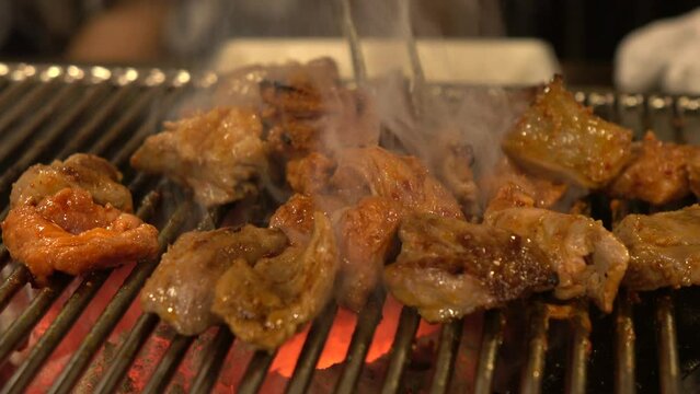 Traditional grilled pork in Seoul, South Korea.