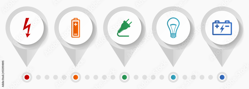 Poster power and energy vector icons, technology flat design web pointers collection, business concept info