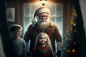 Christmas family portrait with santa clause,  generative ai