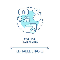 Multiple review sites turquoise concept icon. Website for sharing opinion abstract idea thin line illustration. Isolated outline drawing. Editable stroke. Arial, Myriad Pro-Bold fonts used