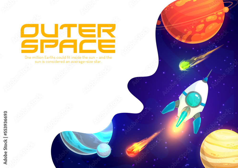 Aufkleber space rocket in galaxy, space landing page. vector background with cosmic starship or shuttle travel