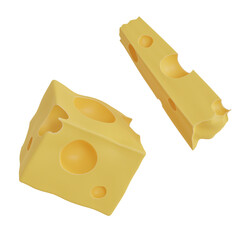 3D style cheese with transparent background. 3D rendering. 3d illustration.