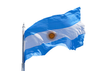 Argentine flag on a blank white background isolate. Blue and white National symbol of Argentinean...