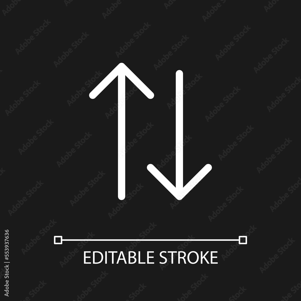 Poster two way traffic arrows pixel perfect white linear ui icon for dark theme. destination. road sign. ve