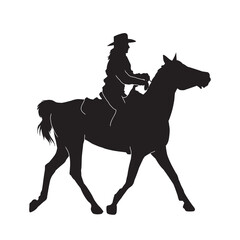 Silhouette of a cowboy riding a horse isolated vector silhouette.