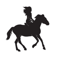 Silhouette of a young girl riding a horse isolated vector silhouette.