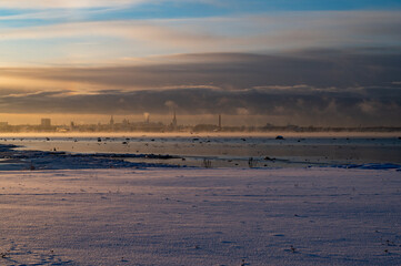 winter sunset on coast