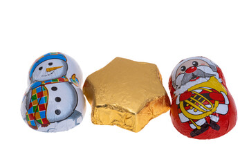 christmas chocolates in foil isolated