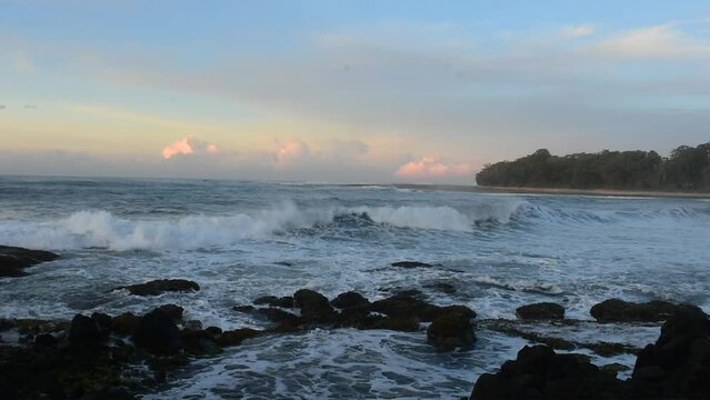 waves on the reef at the beach. south coast in Indonesia