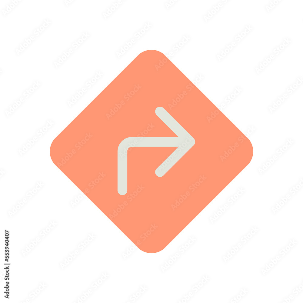 Aufkleber road sign with turning right direction flat color ui icon. traffic control. gps highway navigation. 