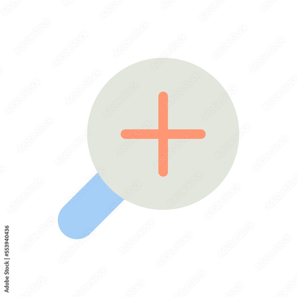 Poster magnifying glass with plus for map flat color ui icon. magnifier tool. zoom in text. gps navigation.