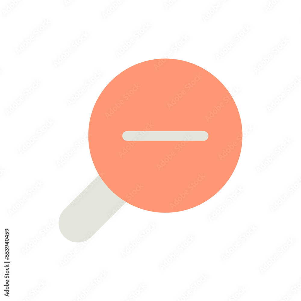 Poster magnifying glass with minus for map flat color ui icon. magnifier tool. zoom out text. gps navigatio