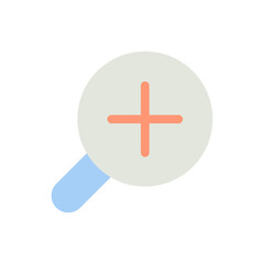 Fototapeta premium Magnifying glass with plus for map flat color ui icon. Magnifier tool. Zoom in text. GPS navigation. Simple filled element for mobile app. Colorful solid pictogram. Vector isolated RGB illustration