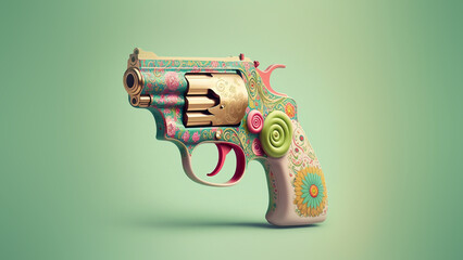 colorful pistol gun isolated on colorful background with clipping path, cartoon,children,woman,pop art, generative ai
