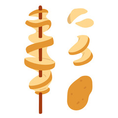 Vector illustration set of cute  doodle asian food potato tornado for print ,design, greeting card,sticker,icon
