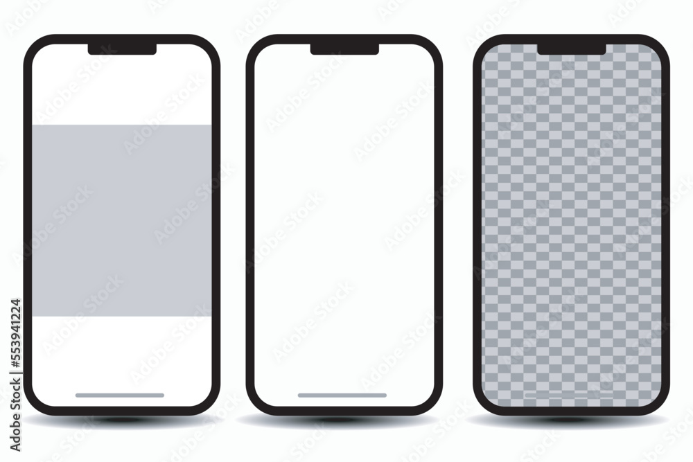 Poster realistic models smartphone transparent screens. smartphone mockup collection. device front view. 3d