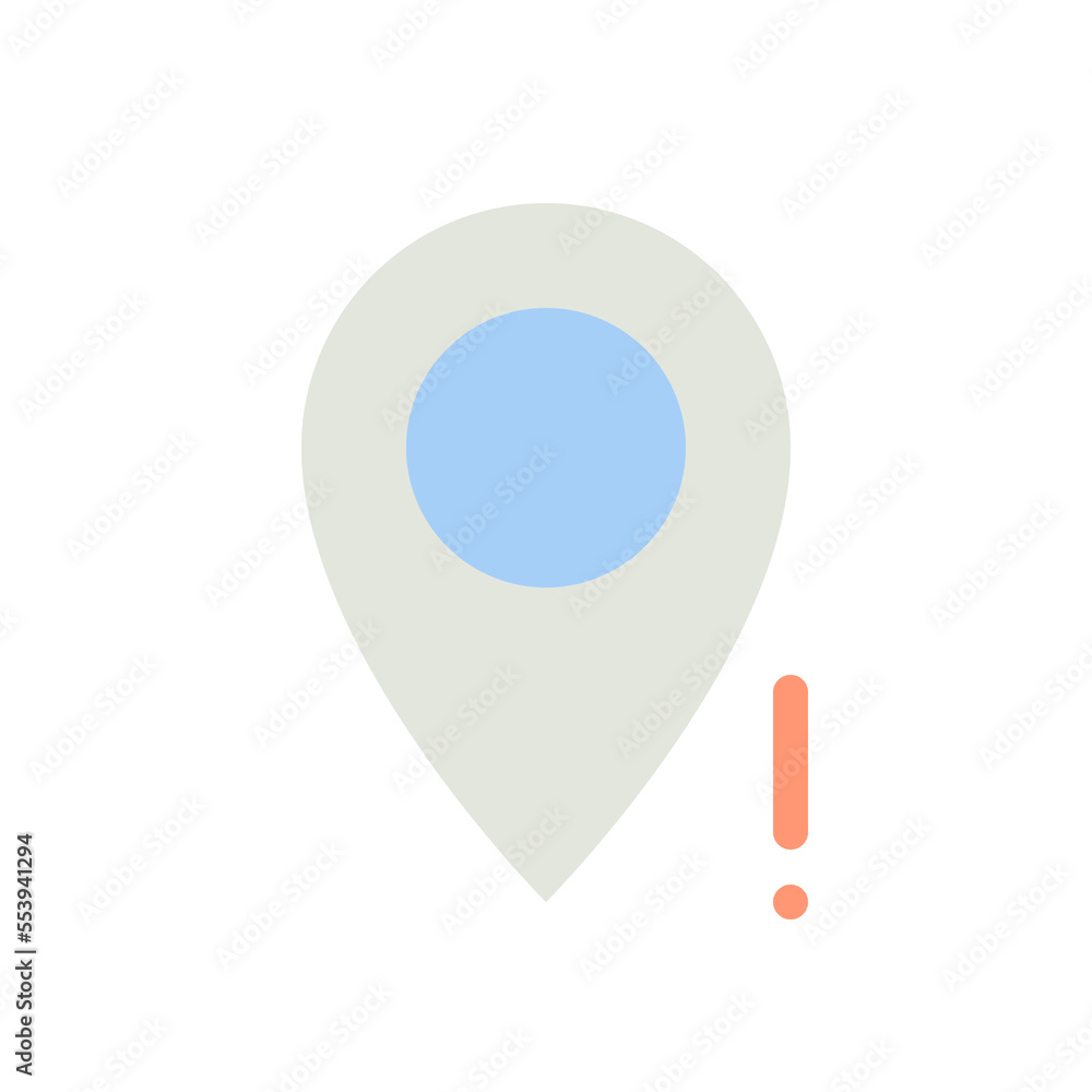 Poster wrong pin location flat color ui icon. missing address, place on map. gps navigation. positional err
