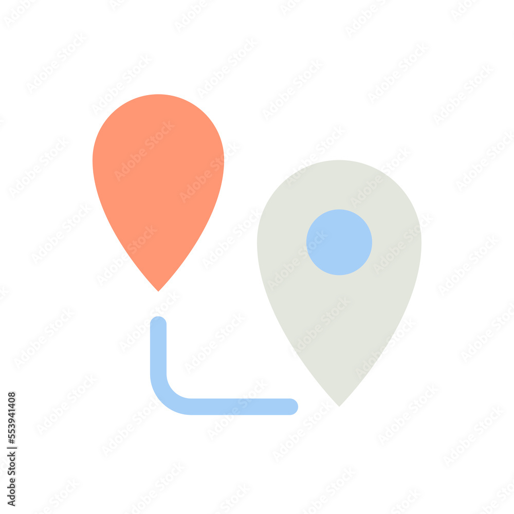 Sticker planning route flat color ui icon. gps navigation. walking distance. move from one location to anoth