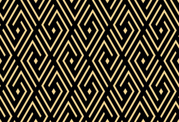 Abstract geometric pattern. A seamless vector background. Gold and amless black ornament. Graphic modern pattern. Simple lattice graphic design