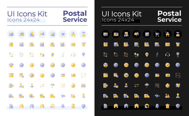 Mail service flat gradient two-color ui icons set for dark, light mode. Delivery and postal services. Vector isolated RGB pictograms. GUI, UX design for web, mobile. Montserrat Bold, Light fonts used